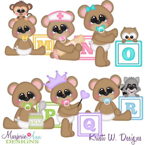 Baby Alphabet Bears M - R SVG Cutting Files Includes Clipart - Click Image to Close